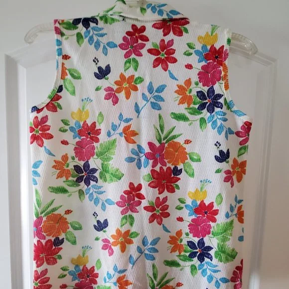 BASIC EDITIONS WOMEN'S FLORAL SLEEVELESS BUTTON DOWN TOP SIZE S NEW! - Picture 3 of 4